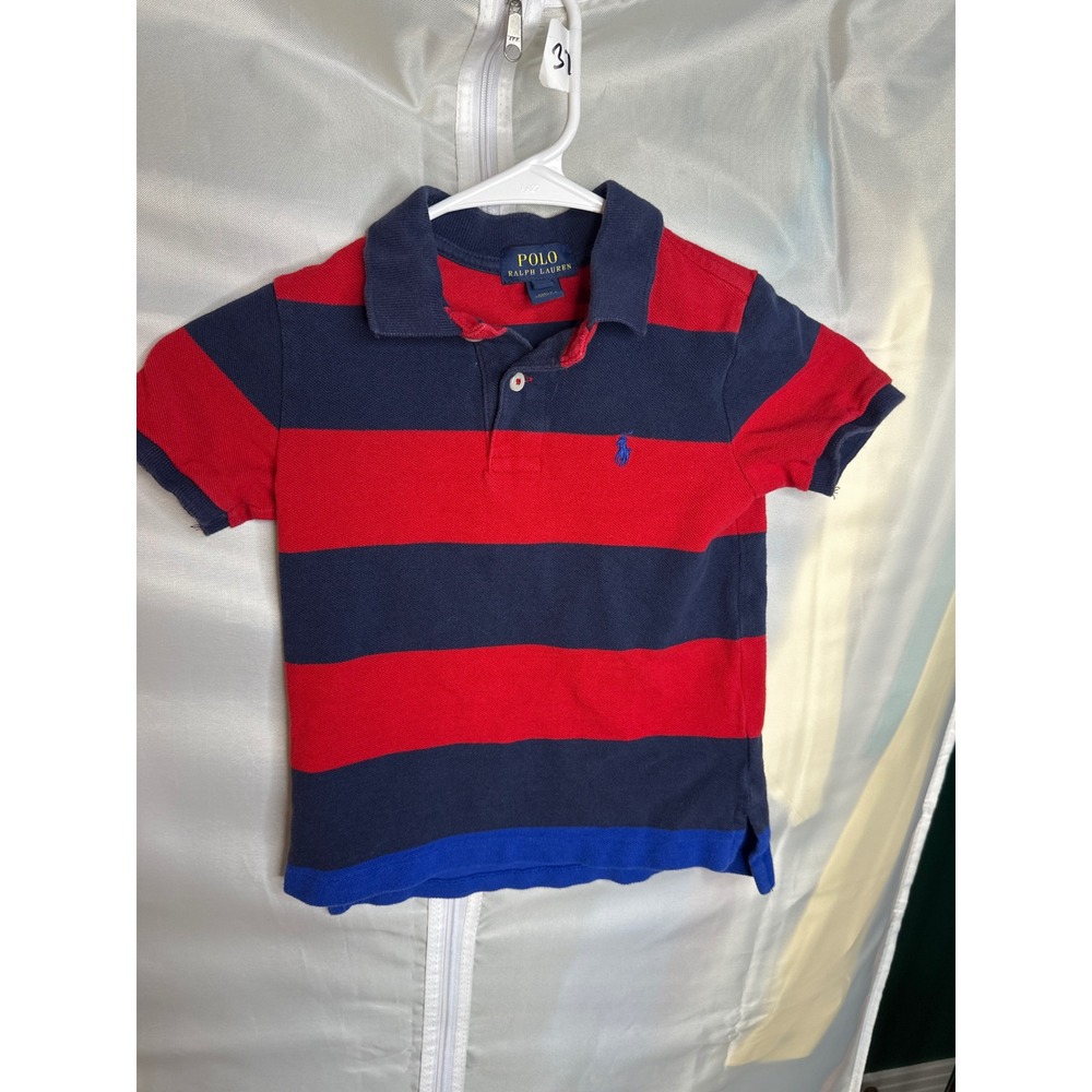 Polo Ralph Lauren Kids Red Navy Blue Striped Short Sleeve Polo Shirt Size 4